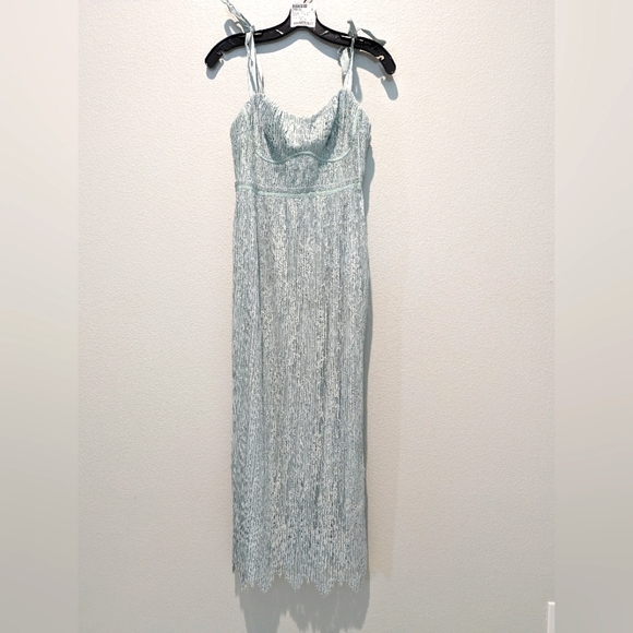 SIMKHAI Bonnie Silk & Lace Plisse Bustier Midi-Dress - Picture 1 of 9